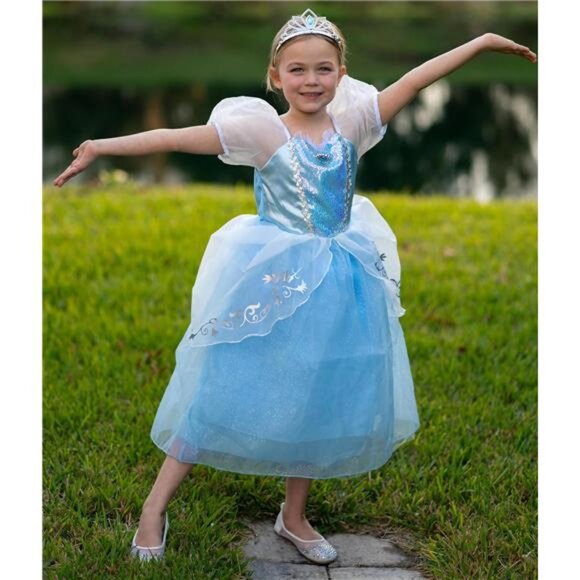 Princess Dress for Girls Puff Sleeves Princess Costume Blue Fancy Dress Up for - Picture 4 of 7
